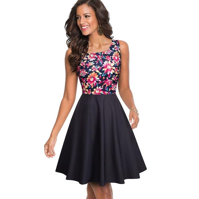 Summer Printed Pinup Dresses. Casual Women Flare Sun Dress.
