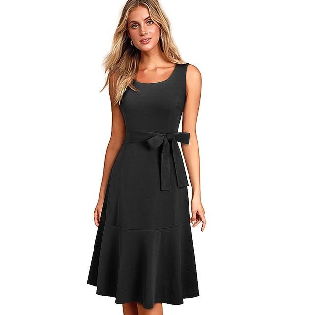 Spring Casual Plaid Sleeveless Dress. A-Line Flare Swing Dress.