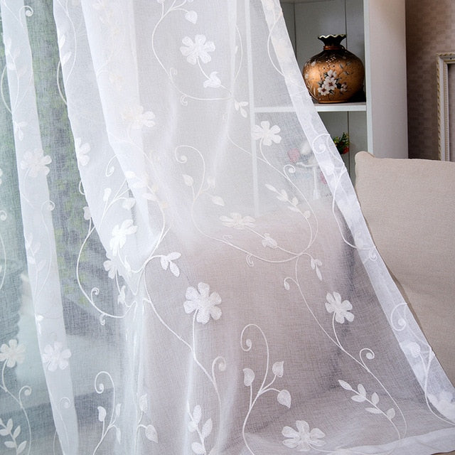 Korean White Embroidered Voile Curtains For Bedroom Window Curtain For Living Room Sheer Curtains Blinds Custom Made Drapes