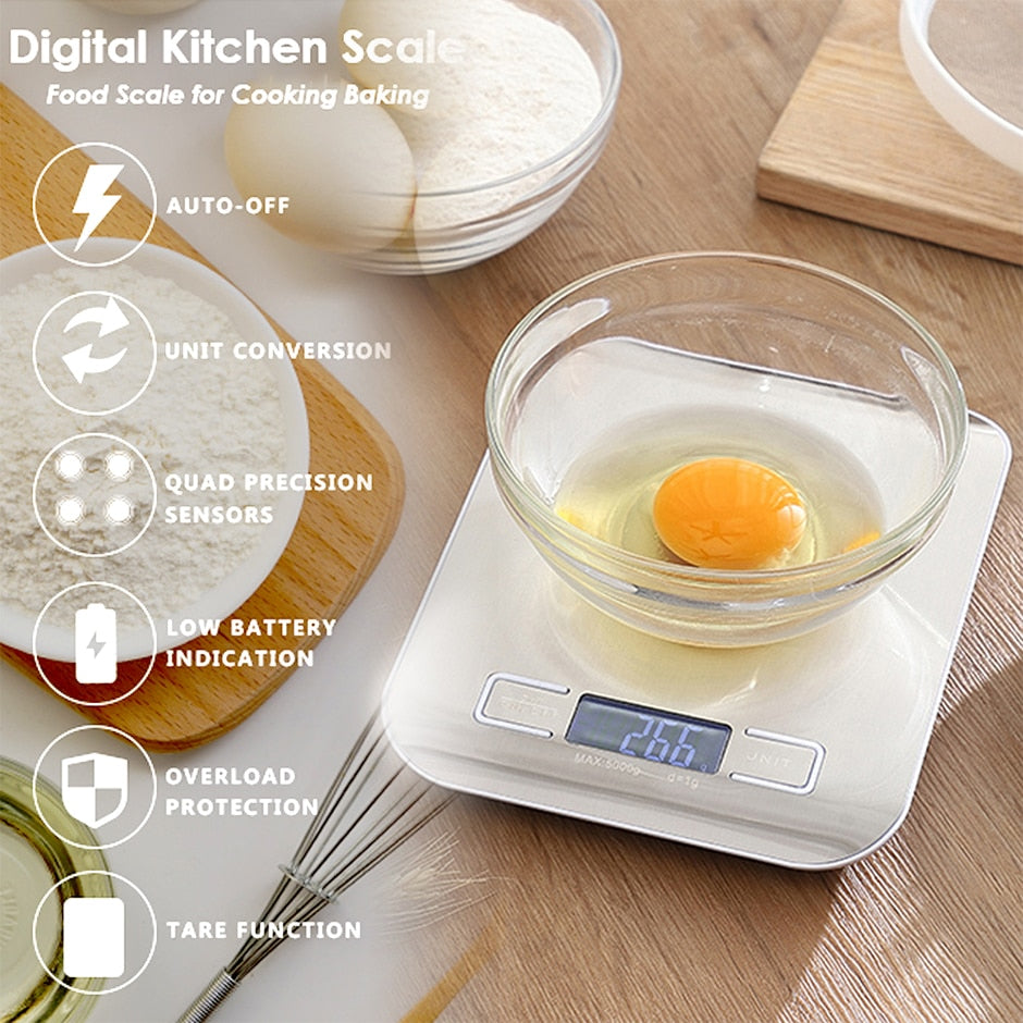 Digital Kitchen Scale, LCD Display 1g/0.1oz Precise Stainless Steel Food Scale for Cooking Baking weighing Scales Electronic
