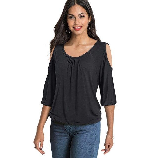 Casual Cold Shoulder with O Neckline Solid Color t-shirts .Women Spring Tees tops.