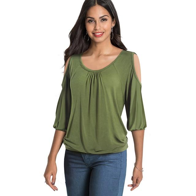 Casual Cold Shoulder with O Neckline Solid Color t-shirts .Women Spring Tees tops.