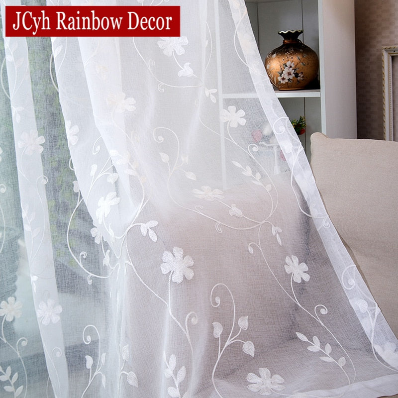 Korean White Embroidered Voile Curtains For Bedroom Window Curtain For Living Room Sheer Curtains Blinds Custom Made Drapes