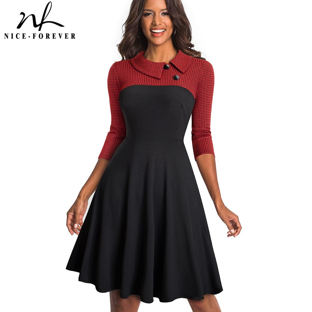 Dressing Smart  -  Nice-forever Women Vintage  Collar Pinup Button vestidos. Business Dress.