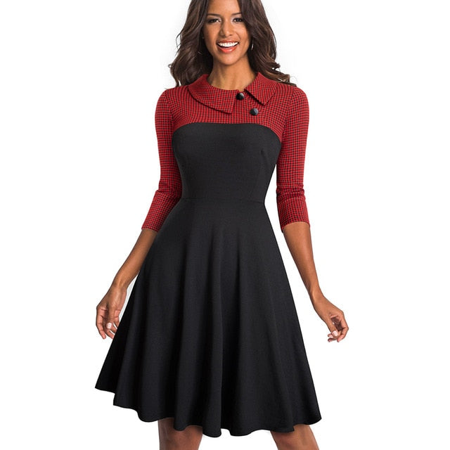 Dressing Smart  -  Nice-forever Women Vintage  Collar Pinup Button vestidos. Business Dress.