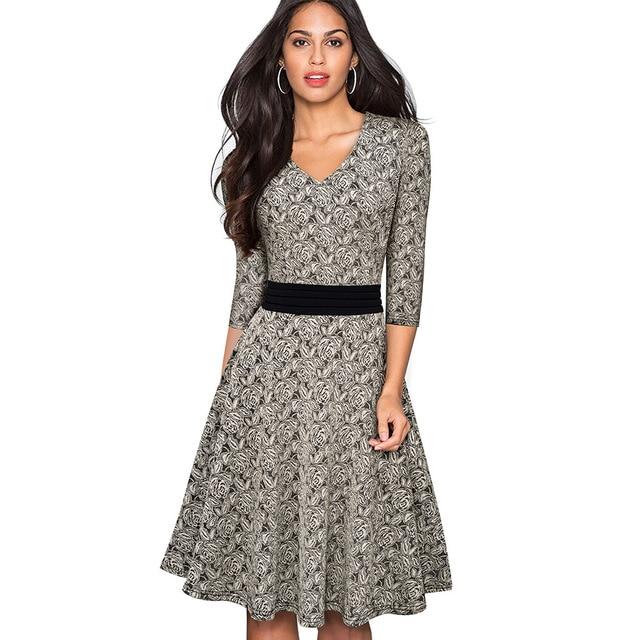 Nice-forever Vintage Floral Elegant Lace Ruffle Dress.      A-Line Pinup Business Women Flare Dress