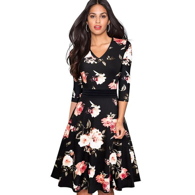 Nice-forever Vintage Floral Elegant Lace Ruffle Dress.      A-Line Pinup Business Women Flare Dress