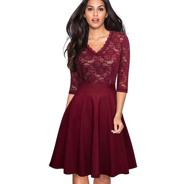 Nice-forever Vintage Floral Elegant Lace Ruffle Dress.      A-Line Pinup Business Women Flare Dress