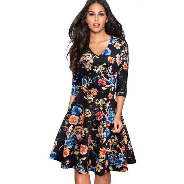 Nice-forever Vintage Floral Elegant Lace Ruffle Dress.      A-Line Pinup Business Women Flare Dress