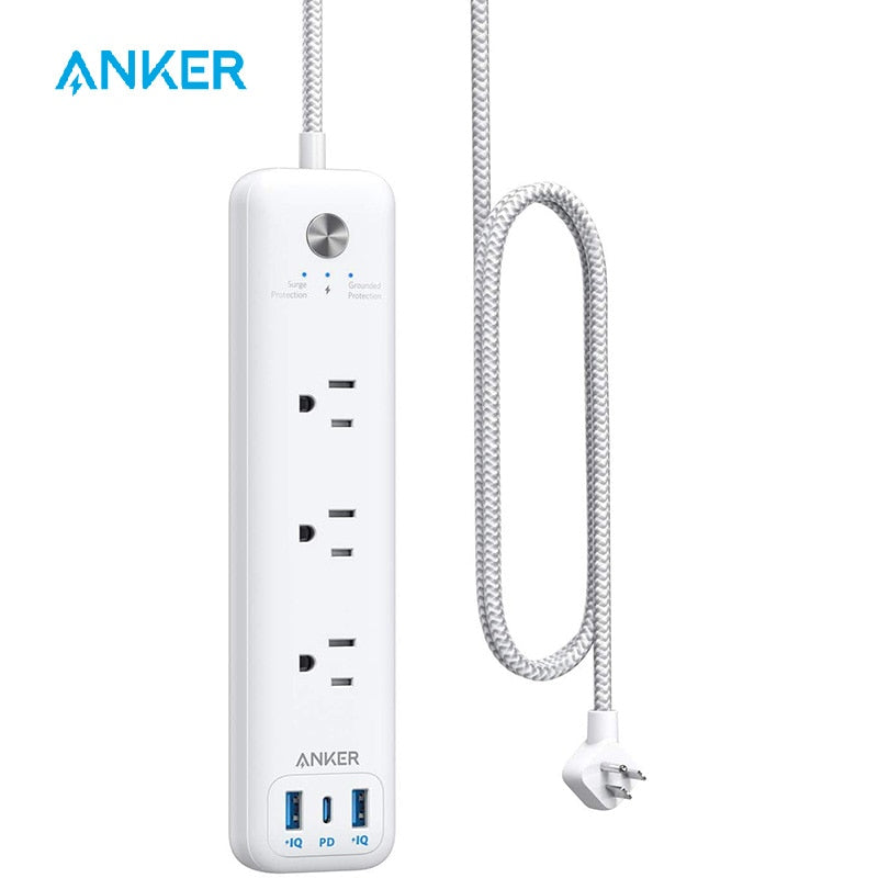 Anker 3 Outlets and 30W 3 USB (1 USB C, 2 USB A) Surge Protector, PowerPort Strip PD 3 with 6ft Long Extension Cord, Flat Plug