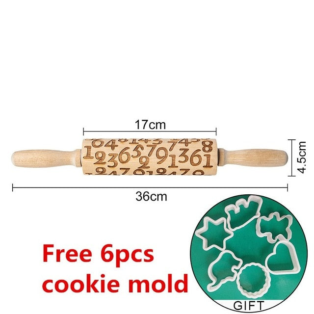 Rolling Pin Engraved Carved Wood. Embossed Rolling Pin with Christmas engravings,flower Wisteria and more.. .