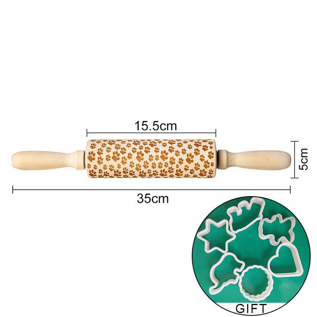 Rolling Pin Engraved Carved Wood. Embossed Rolling Pin with Christmas engravings,flower Wisteria and more.. .