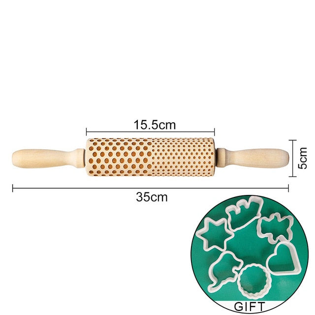 Rolling Pin Engraved Carved Wood. Embossed Rolling Pin with Christmas engravings,flower Wisteria and more.. .