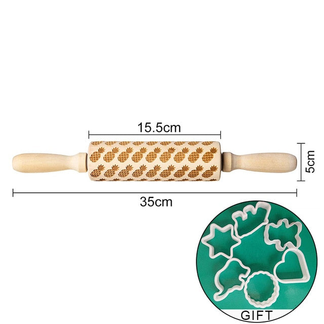 Rolling Pin Engraved Carved Wood. Embossed Rolling Pin with Christmas engravings,flower Wisteria and more.. .