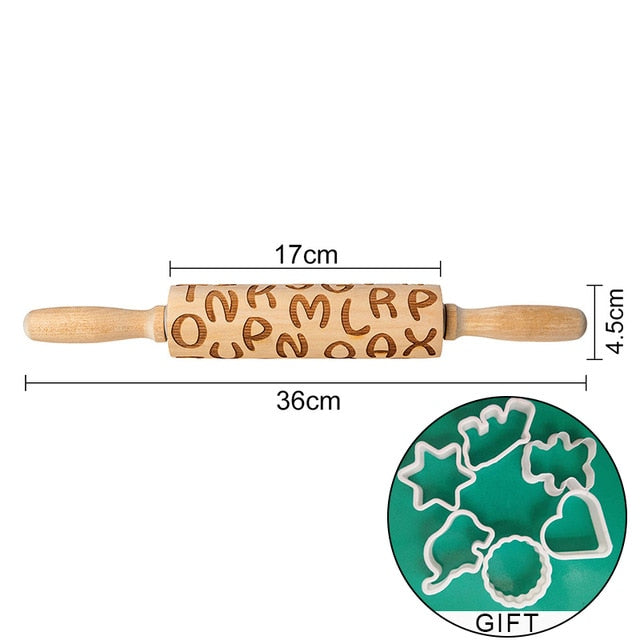 Rolling Pin Engraved Carved Wood. Embossed Rolling Pin with Christmas engravings,flower Wisteria and more.. .