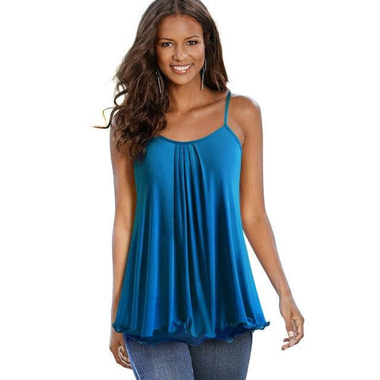 Summer Casual Square neck Sleeveless Tees Loose Female tops.