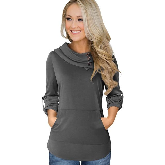 Casual Pure Color with Button t-shirts SpringTees tops.