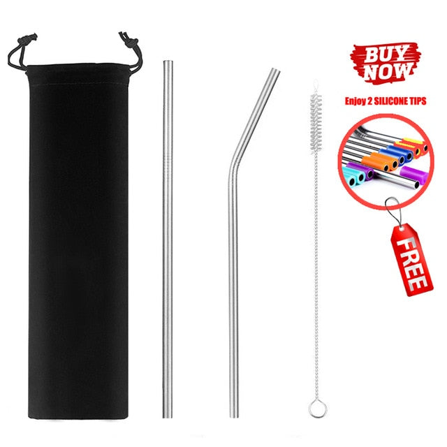 2/4/8Pcs Colorful Reusable Drinking Straw.High Quality 304 Stainless Steel Metal Straw with Cleaner Brush For Mugs 20/30oz.