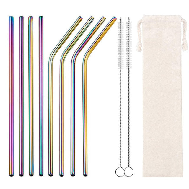 2/4/8Pcs Colorful Reusable Drinking Straw.High Quality 304 Stainless Steel Metal Straw with Cleaner Brush For Mugs 20/30oz.