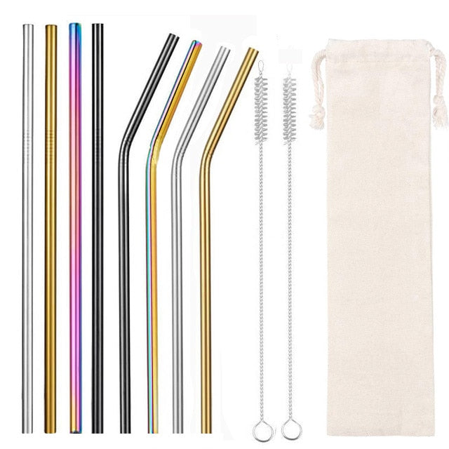 2/4/8Pcs Colorful Reusable Drinking Straw.High Quality 304 Stainless Steel Metal Straw with Cleaner Brush For Mugs 20/30oz.