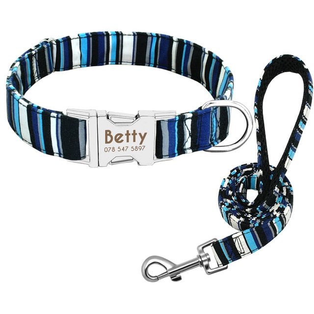 Custom Nylon Tag Collar for  Cat, Puppy and Dog. Leash Personalized. Pet Nameplate ID Collars Adjustable