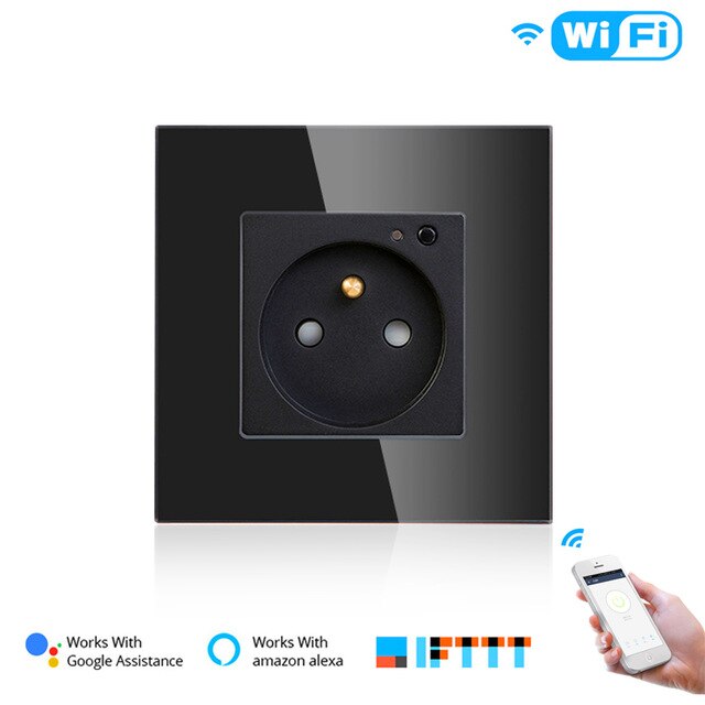 WiFi Smart Wall Plug Outlet Glass Panel Smart Life/Tuya APP Remote Control,Works with Amazon Echo Alexa Google Home EU FR UK