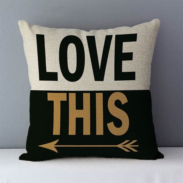 Popular phrase words letters printed couch cushion home decorative pillows 45x45cm cotton linen square cushions "Love you more"