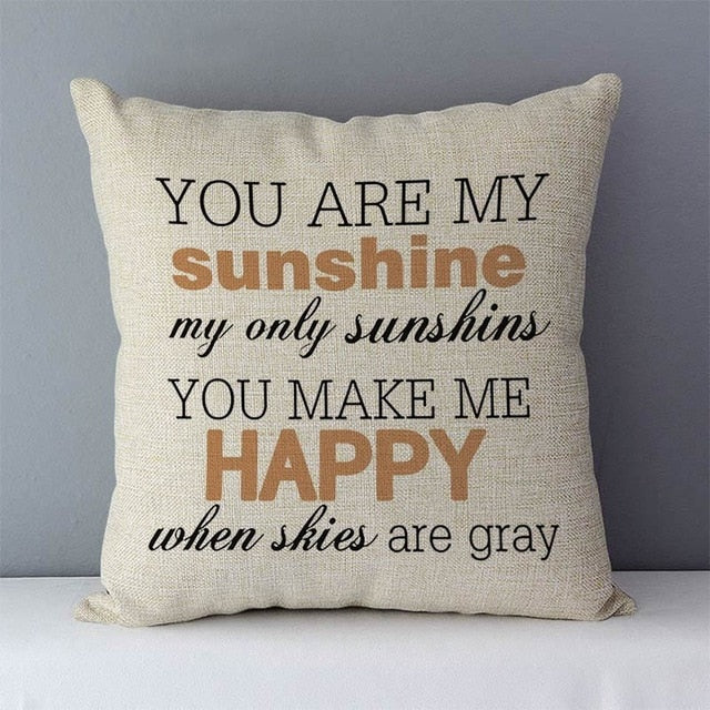 Popular phrase words letters printed couch cushion home decorative pillows 45x45cm cotton linen square cushions "Love you more"