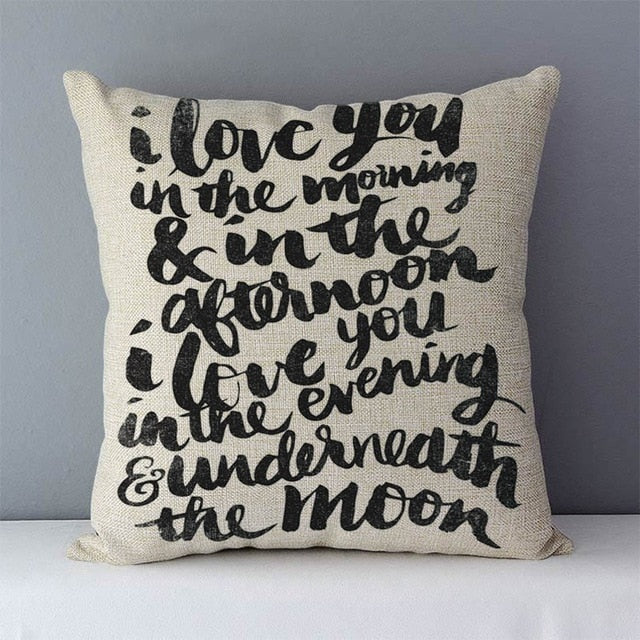 Popular phrase words letters printed couch cushion home decorative pillows 45x45cm cotton linen square cushions "Love you more"