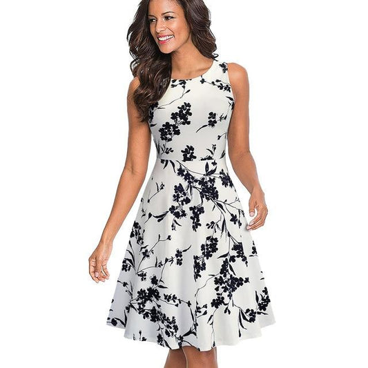 Vintage Elegant Embroidery Floral Lace Patchwork Dress. A-Line Pinup Women Flare Swing Dress.