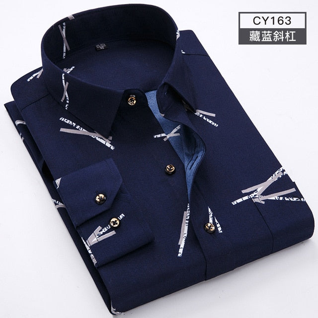 Men Shirt Long Sleeve Floral Printing Plaid Fashion Pocket Casual Shirts. 100% Polyester Soft Comfortable Men Shirt.