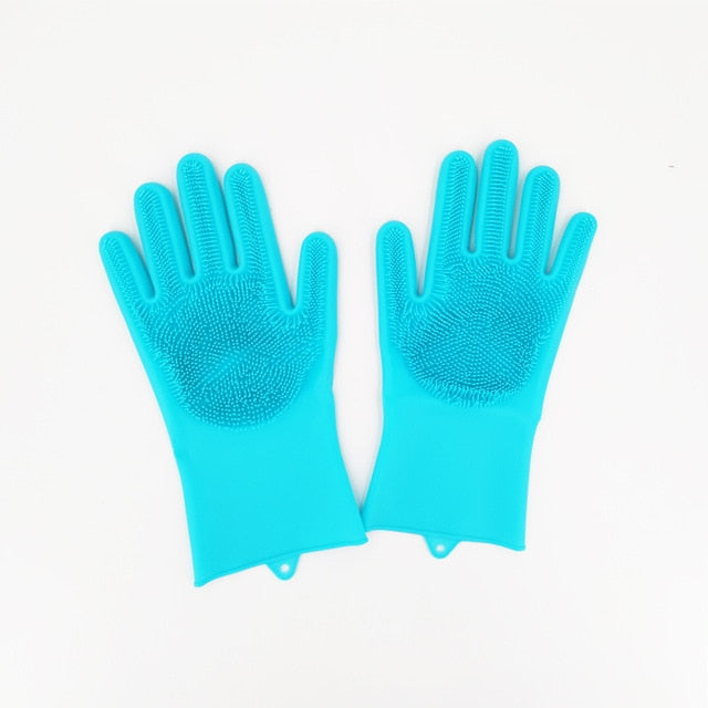 1Pair  Dishwashing Cleaning Gloves Magic Silicone Rubber Dish Washing Glove for Household Scrubber  Kitchen Clean Tool Scrub