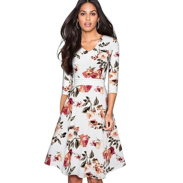Nice-forever Vintage Floral Elegant Lace Ruffle Dress.      A-Line Pinup Business Women Flare Dress
