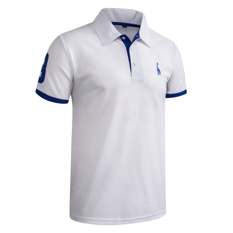 Polo Giraffe T Shirt for  Men.Casual Turn Down Collar, Deer Embroidery T-Shirts,13 colours.
