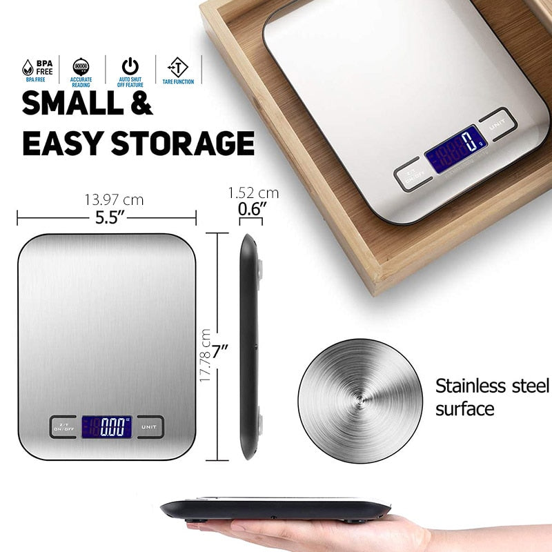 Digital Kitchen Scale, LCD Display 1g/0.1oz Precise Stainless Steel Food Scale for Cooking Baking weighing Scales Electronic