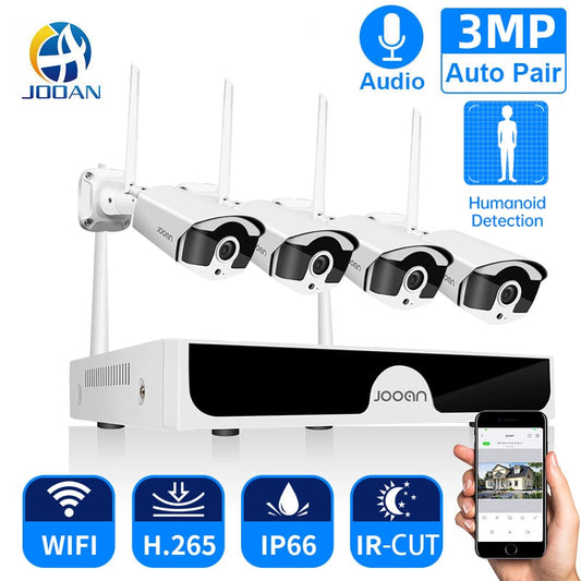 Jooan 8CH NVR HD 3MP CCTV Camera System Audio Record Outdoor P2P Wifi IP Security Camera Set Video Surveillance Kit